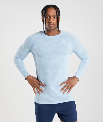 Long Sleeve Męskie Gymshark Geo Seamless Białe Niebieskie | PL 3680QMA